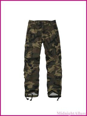 Mid-Rise Cargo Pants Heavy Cotton Straight Leg 8 Pockets Casual